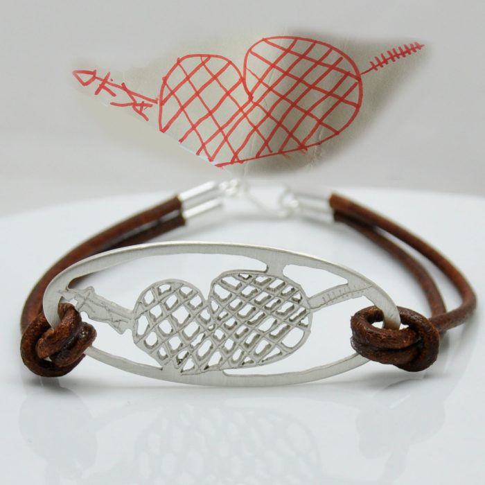 pulsera plata y cuero dibujo ninos