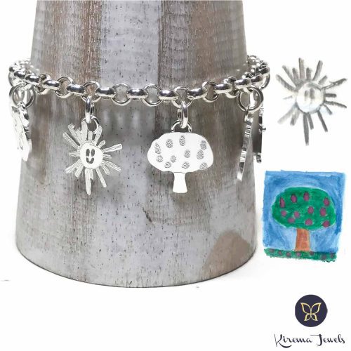 joya personalizada pulsera plata dibujo niño