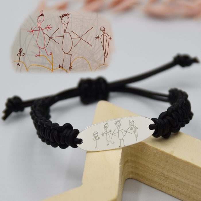 pulsera de plata y cuero para papa con grabado personalizado