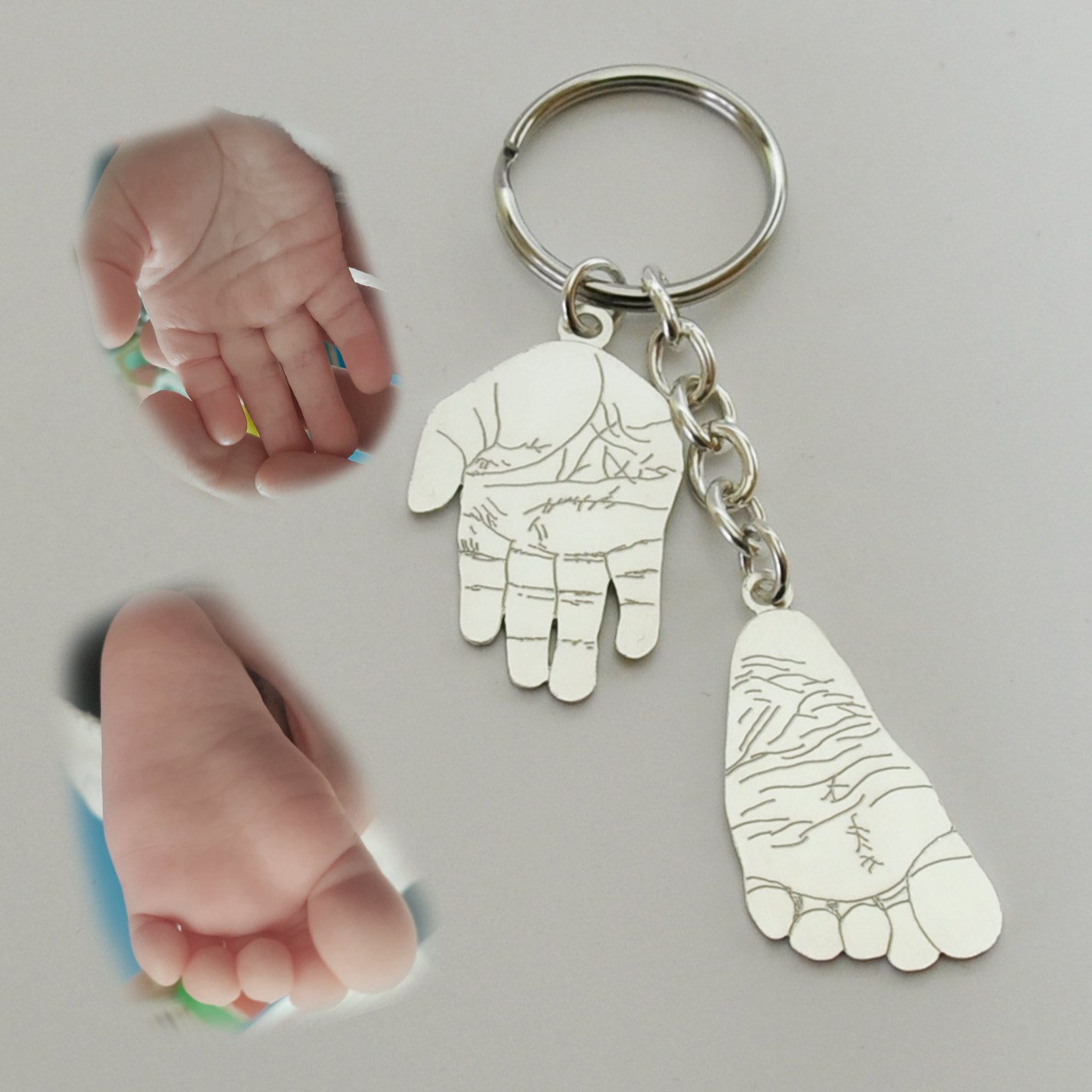llavero plata personalizado huella pie bebe joya