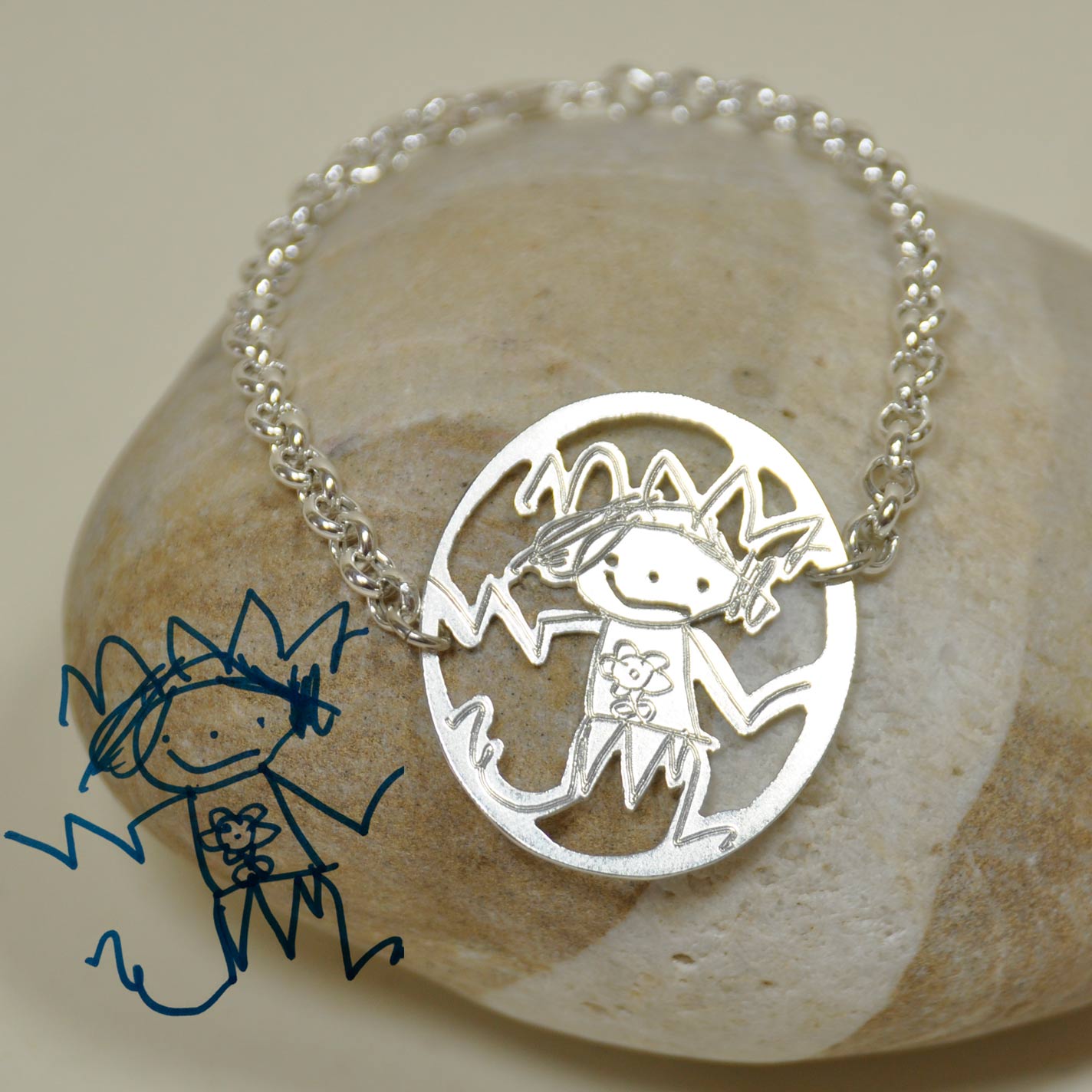 pulsera plata dibujo ninos