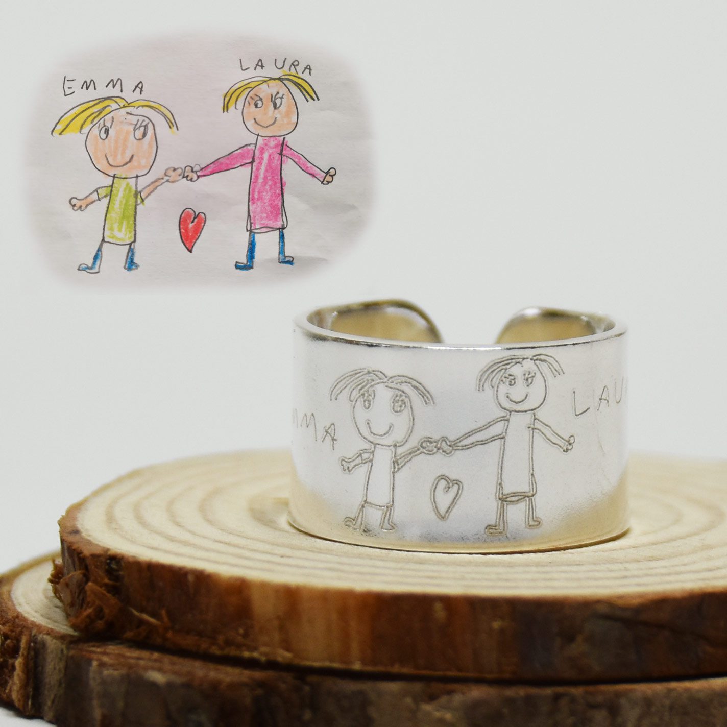 anillo de plata personalizado dibujo infantil